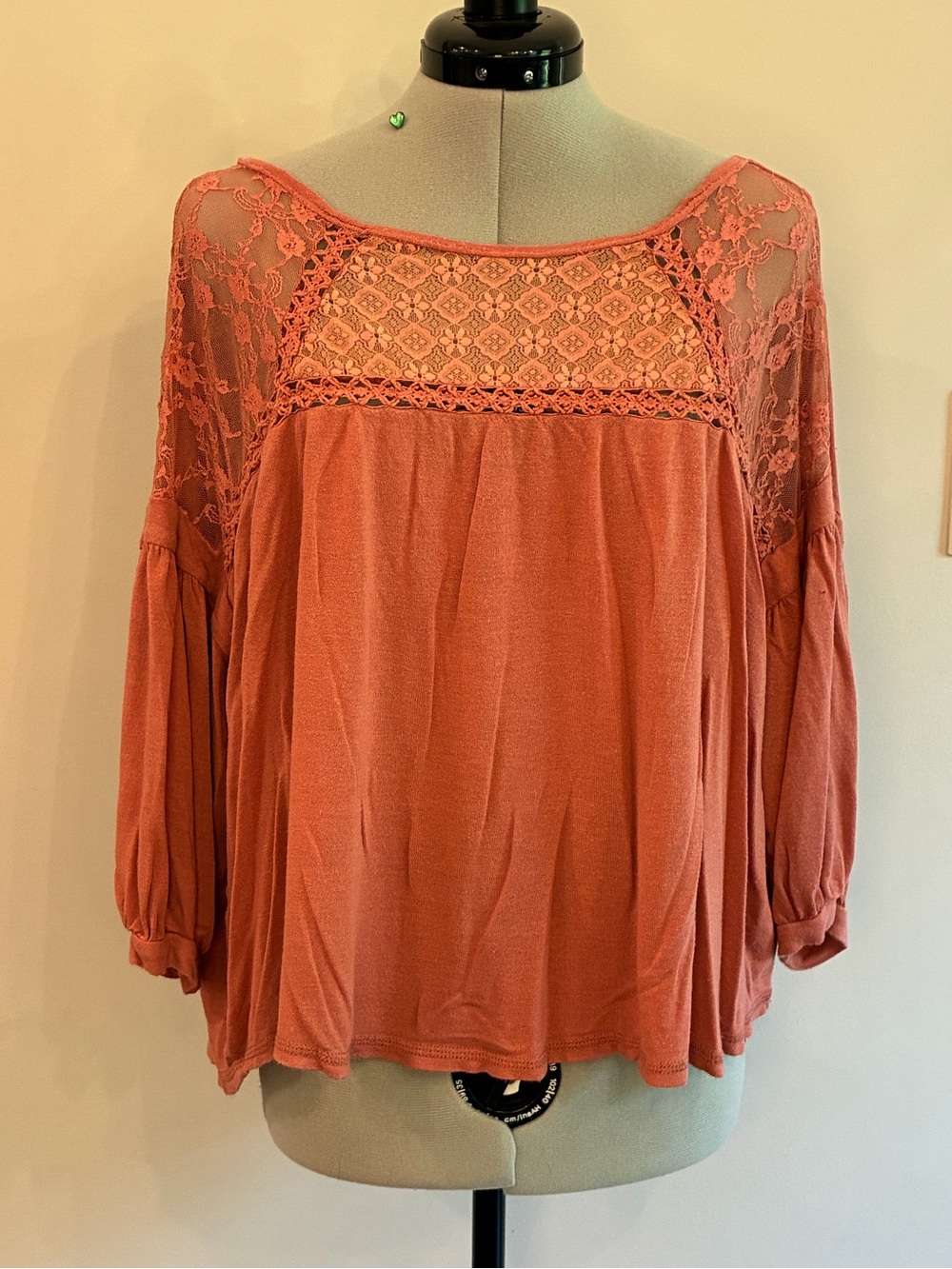 Lace Yoke Peasant Blouse in Rusty Coral